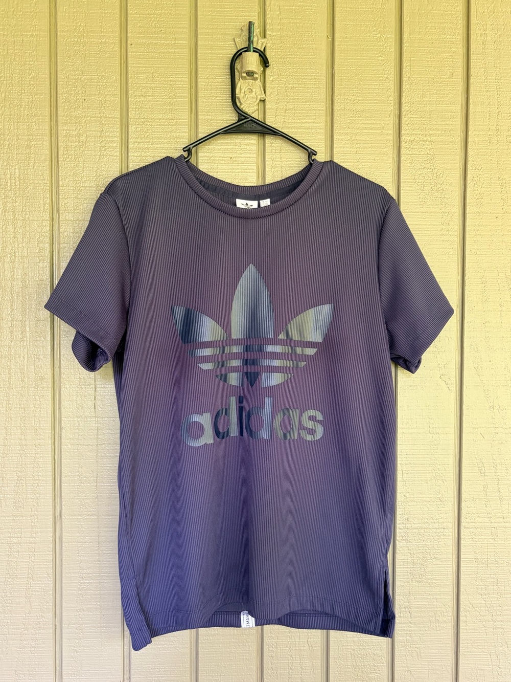 adidas Originals Womens Ribbed Trefoil Boyfriend T-Shirt Navy Blue Size Small